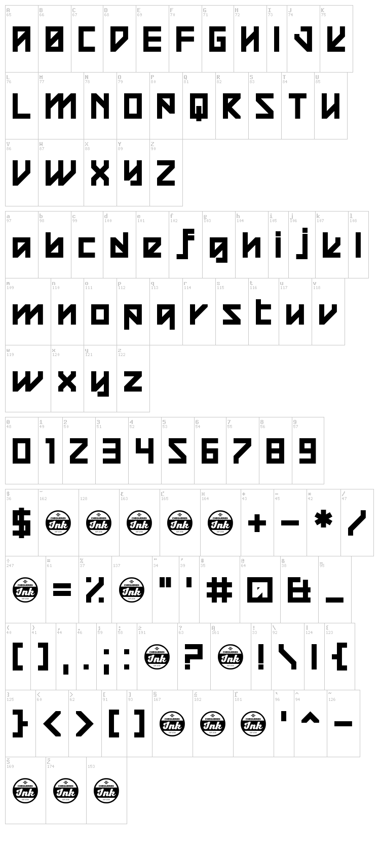 Square Raising font map